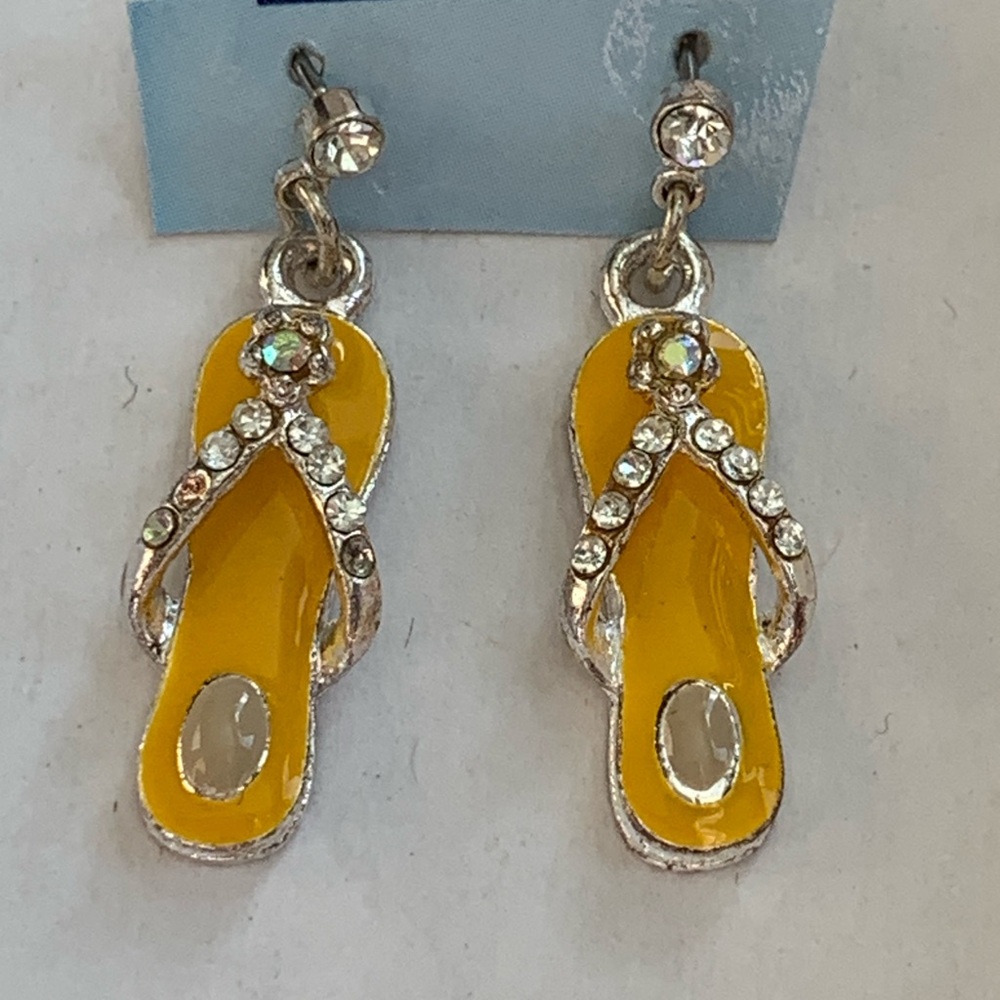 Yellow Rhinestone Flip Flop Earrings